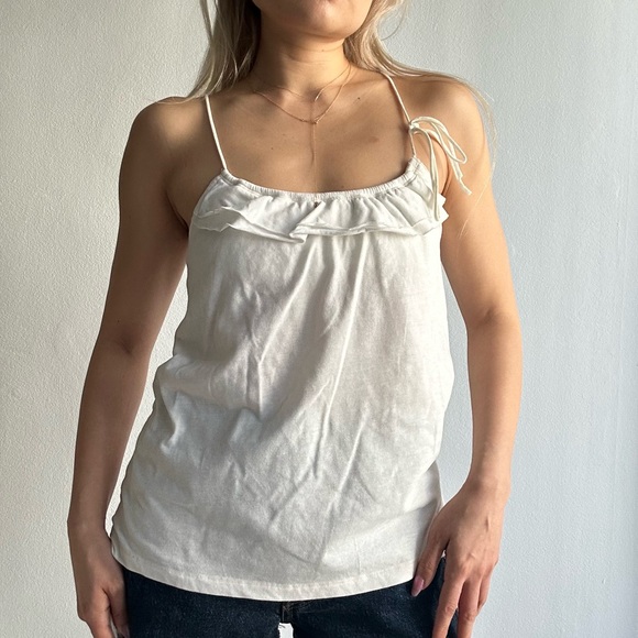 Vintage Hollister Y2K Ruffle Trim Tie Spaghetti Straps Camisole Top in White - Picture 2 of 12
